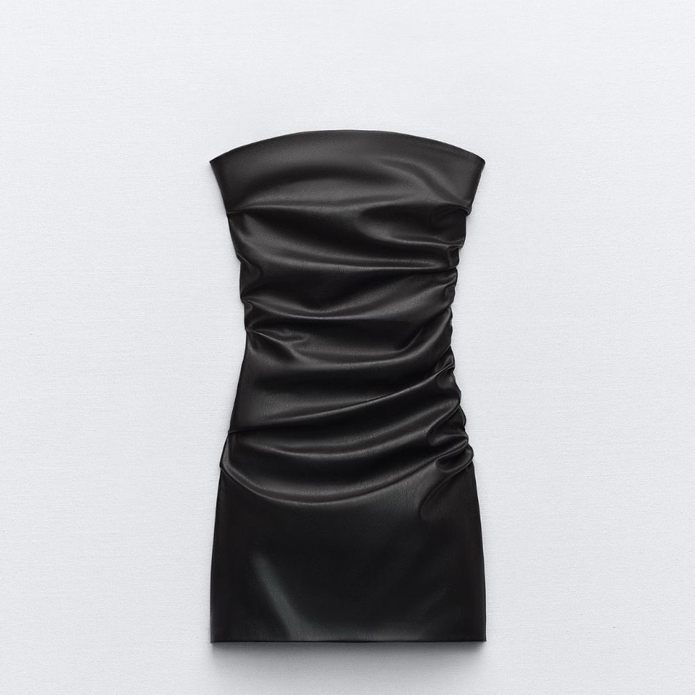 ZARA-FAUX LEATHER DRAPED DRESS